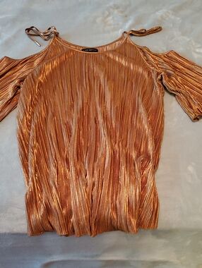 Lane Bryant Metallic Copper Cold-Shoulder Pleated Blouse